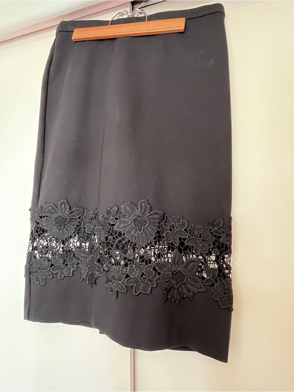Icon Black Pencil Skirt with Lace Hem